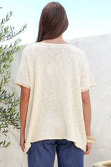 Baha Knit Top - Relaxed V Neck Cotton Knit with Short Sleeves in White
