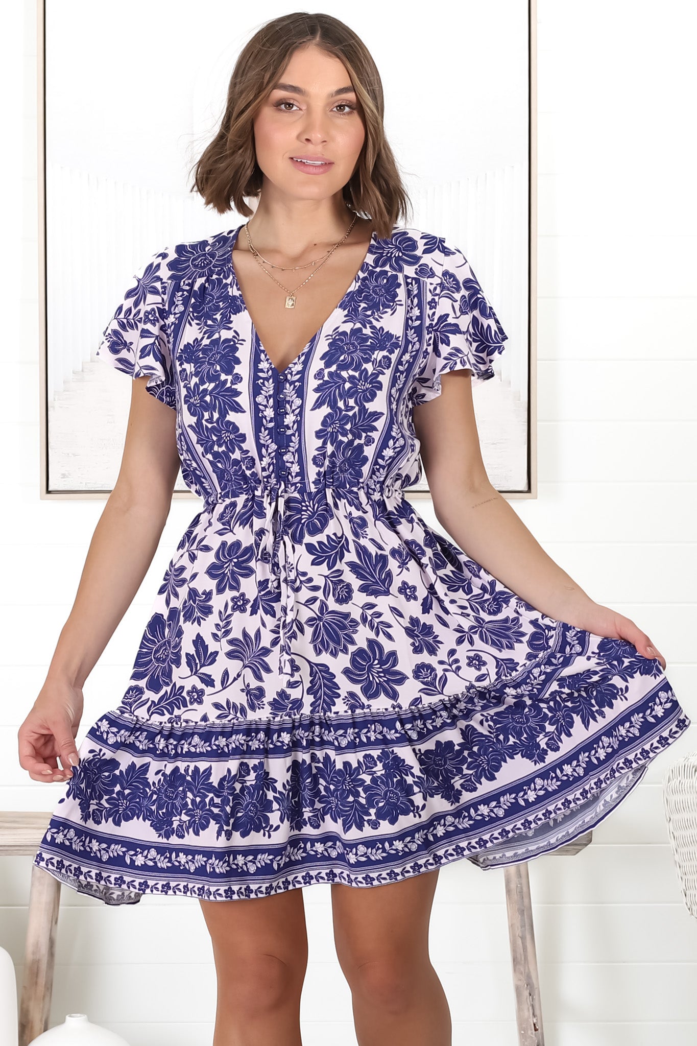 Bailey Mini Dress - Cap Sleeve A Line Dress in Floral Print