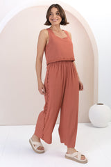 Bailie Linen Set - Boxy Top and Pant Set with Rick Rack Detailing in Guava