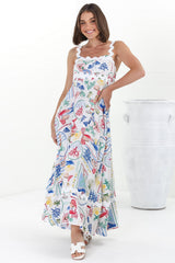 Bailie Maxi Dress - Rick Rack Detailed Sun Dress with Pockets in Positano Print