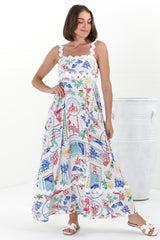 Bailie Maxi Dress - Rick Rack Detailed Sun Dress with Pockets in Positano Print