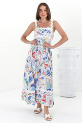 Bailie Maxi Dress - Rick Rack Detailed Sun Dress with Pockets in Positano Print