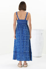 Bailie Maxi Dress - Rick Rack Detailed Sun Dress with Pockets Astra Print in Blue