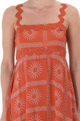 Bailie Maxi Dress - Rick Rack Detailed Sun Dress with Pockets Astra Print in Rust