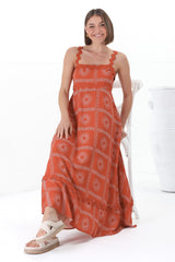 Bailie Maxi Dress - Rick Rack Detailed Sun Dress with Pockets Astra Print in Rust