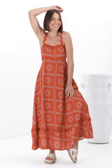 Bailie Maxi Dress - Rick Rack Detailed Sun Dress with Pockets Astra Print in Rust