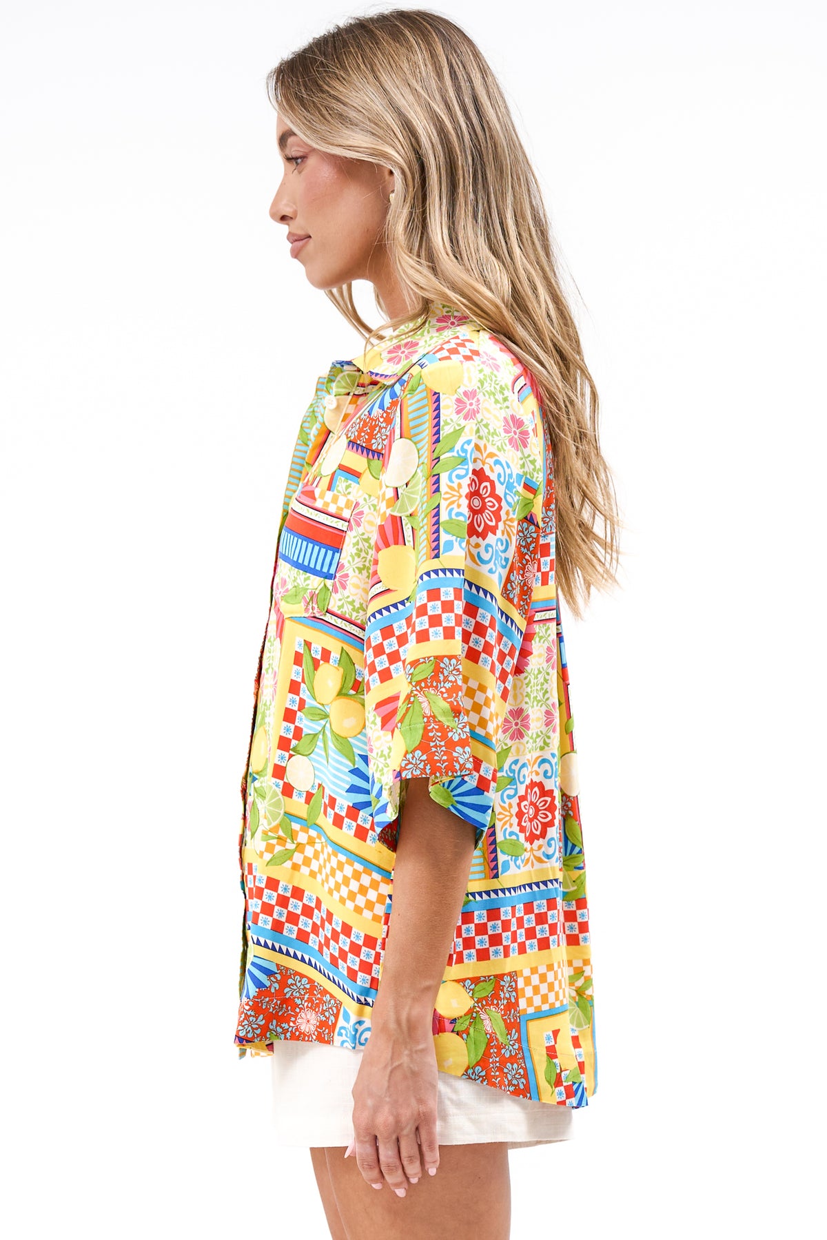 Balbi Shirt - Relaxed Button Down Shirt in Limone Bella Print