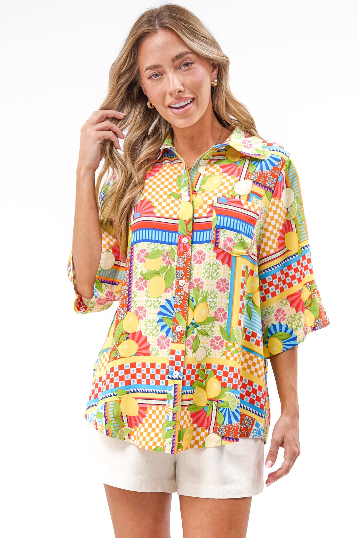 Balbi Shirt - Relaxed Button Down Shirt in Limone Bella Print
