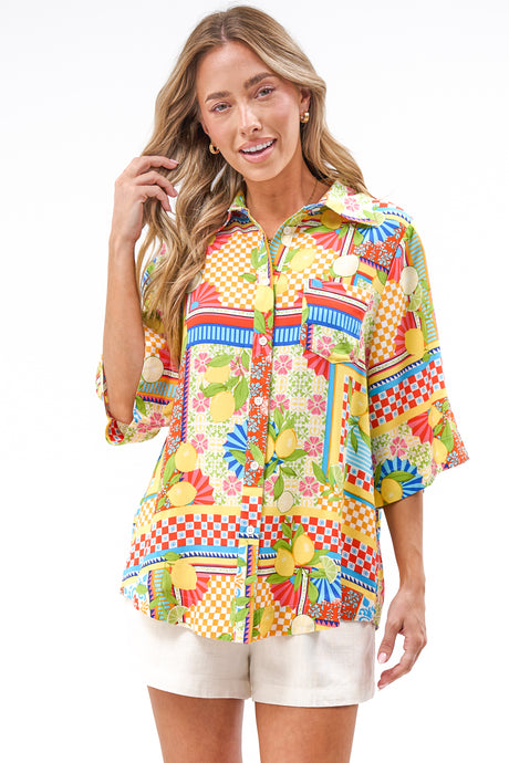 Balbi Shirt - Relaxed Button Down Shirt in Limone Bella Print