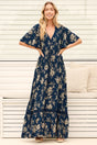 Model wearing Balenca Maxi Dress in Salvia Print Navy from Salty Crush