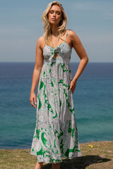 JAASE - Bambi Maxi Dress: Sun Dress with Cut Out Detail and Bow at the Bust in Kashira Print
