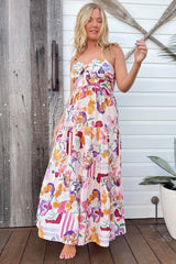 JAASE - Bambi Maxi Dress: Sun Dress with Cut Out Detail and Bow at the Bust in Sweet Lily Print