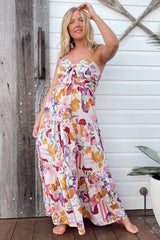 JAASE - Bambi Maxi Dress: Sun Dress with Cut Out Detail and Bow at the Bust in Sweet Lily Print