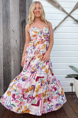 JAASE - Bambi Maxi Dress: Sun Dress with Cut Out Detail and Bow at the Bust in Sweet Lily Print