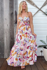 JAASE - Bambi Maxi Dress: Sun Dress with Cut Out Detail and Bow at the Bust in Sweet Lily Print