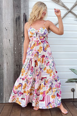 JAASE - Bambi Maxi Dress: Sun Dress with Cut Out Detail and Bow at the Bust in Sweet Lily Print