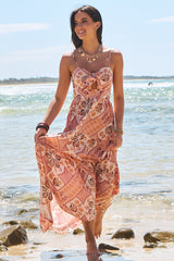 JAASE - Bambi Maxi Dress: Sun Dress with Cut Out Detail and Bow at the Bust in Tahitian Print