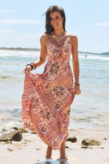 JAASE - Bambi Maxi Dress: Sun Dress with Cut Out Detail and Bow at the Bust in Tahitian Print