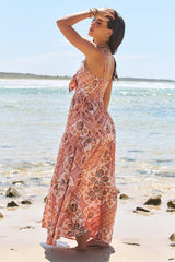 JAASE - Bambi Maxi Dress: Sun Dress with Cut Out Detail and Bow at the Bust in Tahitian Print