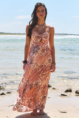 JAASE - Bambi Maxi Dress: Sun Dress with Cut Out Detail and Bow at the Bust in Tahitian Print