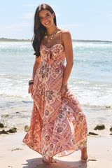 JAASE - Bambi Maxi Dress: Sun Dress with Cut Out Detail and Bow at the Bust in Tahitian Print