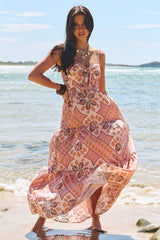 JAASE - Bambi Maxi Dress: Sun Dress with Cut Out Detail and Bow at the Bust in Tahitian Print