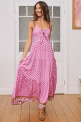 JAASE - Bambi Maxi Dress: Sun Dress with Cut Out Detail and Bow at the Bust in Venus Print