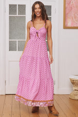 JAASE - Bambi Maxi Dress: Sun Dress with Cut Out Detail and Bow at the Bust in Venus Print