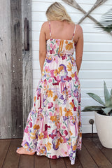 JAASE - Bambi Maxi Dress: Sun Dress with Cut Out Detail and Bow at the Bust in Sweet Lily Print