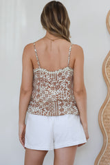 Bambini Top - Adjustable Strap Button Down Cami with Tie at Waist in Wilder Print