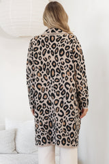 Banks Cardigan - Collared Leopard Print Cardigan with Pockets in Camel
