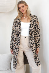 Banks Cardigan - Collared Leopard Print Cardigan with Pockets in Camel
