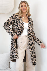 Banks Cardigan - Collared Leopard Print Cardigan with Pockets in Camel