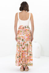 Baroa Maxi Skirt/Midi Dress - Shirred Waistband Tiered Skirt or Dress in Graphic Print