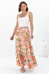 Baroa Maxi Skirt/Midi Dress - Shirred Waistband Tiered Skirt or Dress in Graphic Print