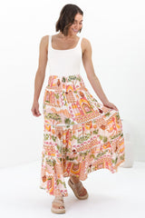 Baroa Maxi Skirt/Midi Dress - Shirred Waistband Tiered Skirt or Dress in Graphic Print