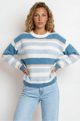 Model wearing Bay Jumper in Blue from Salty Crush
