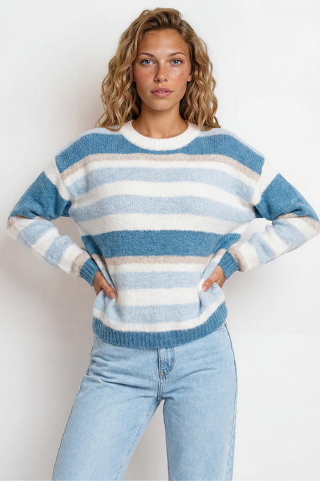 Model wearing Bay Jumper in Blue from Salty Crush
