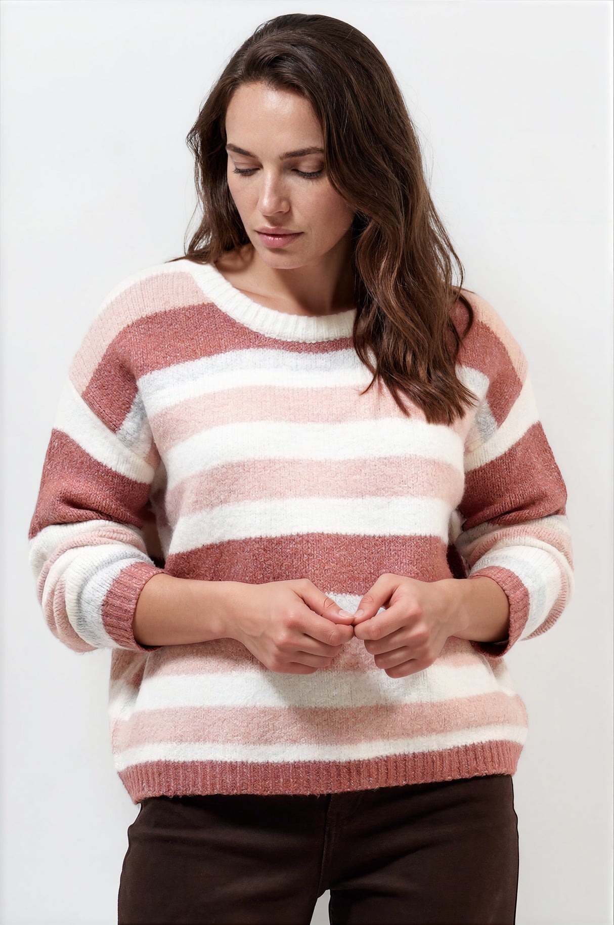 Model wearing Bay Jumper in Pink from Salty Crush