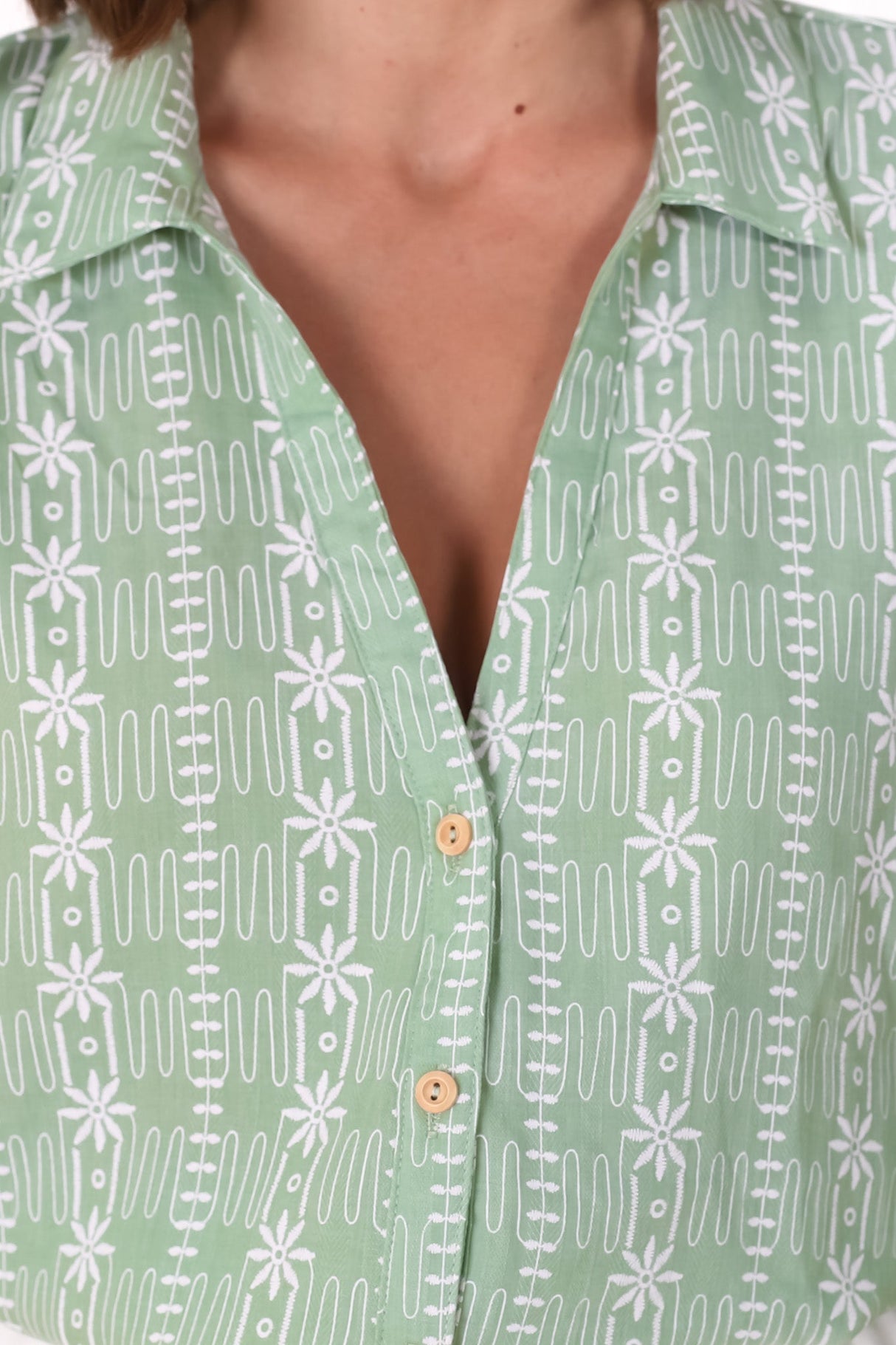 Beachly Embroided Shirt - Folded Collar Button Down Relaxed Shirt In Light Green