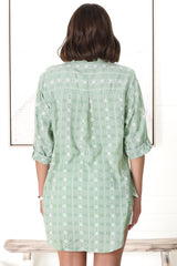 Beachly Embroided Shirt - Folded Collar Button Down Relaxed Shirt In Light Green