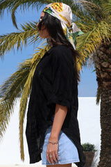Beachly Mesh Shirt - Cotton Mesh Stripe Relaxed Button Down Shirt in Black
