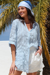 Beachly Mesh Shirt - Cotton Mesh Stripe Relaxed Button Down Shirt in Blue
