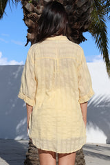 Beachly Mesh Shirt - Cotton Mesh Stripe Relaxed Button Down Shirt in Yellow