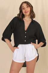 Beachly Shirt - Folded Collar Button Down Relaxed Shirt In Black