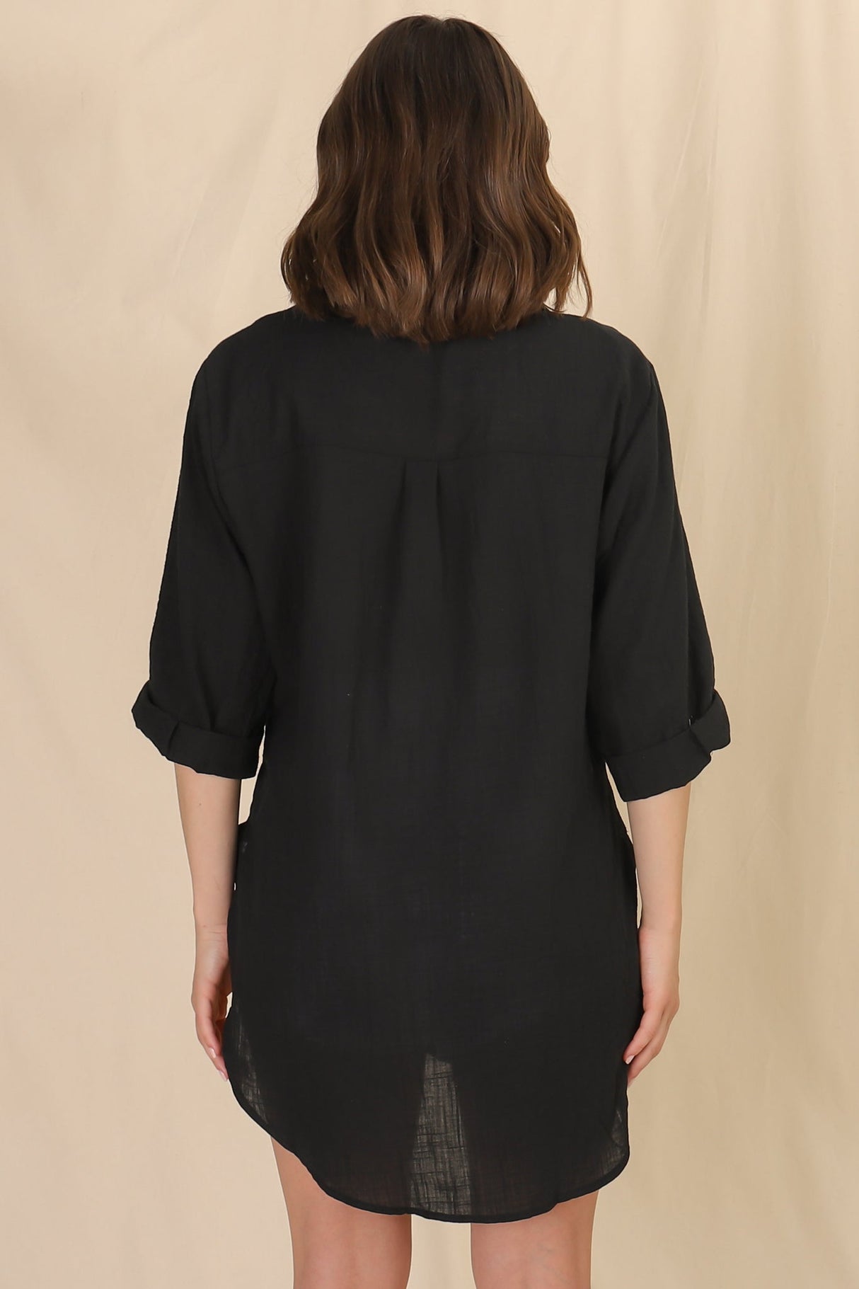 Beachly Shirt - Folded Collar Button Down Relaxed Shirt In Black