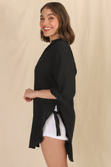 Beachly Shirt - Folded Collar Button Down Relaxed Shirt In Black