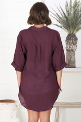 Beachly Shirt - Folded Collar Button Down Relaxed Shirt In Burgundy