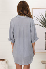 Beachly Shirt - Folded Collar Button Down Relaxed Shirt In Cloudy Blue