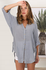 Beachly Shirt - Folded Collar Button Down Relaxed Shirt In Cloudy Blue